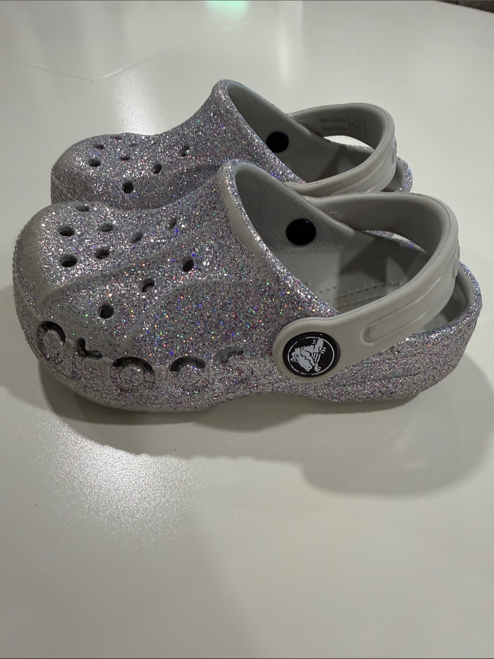CROCS Toddler Girls Silver Glitter Clogs Size C8 Sparkle